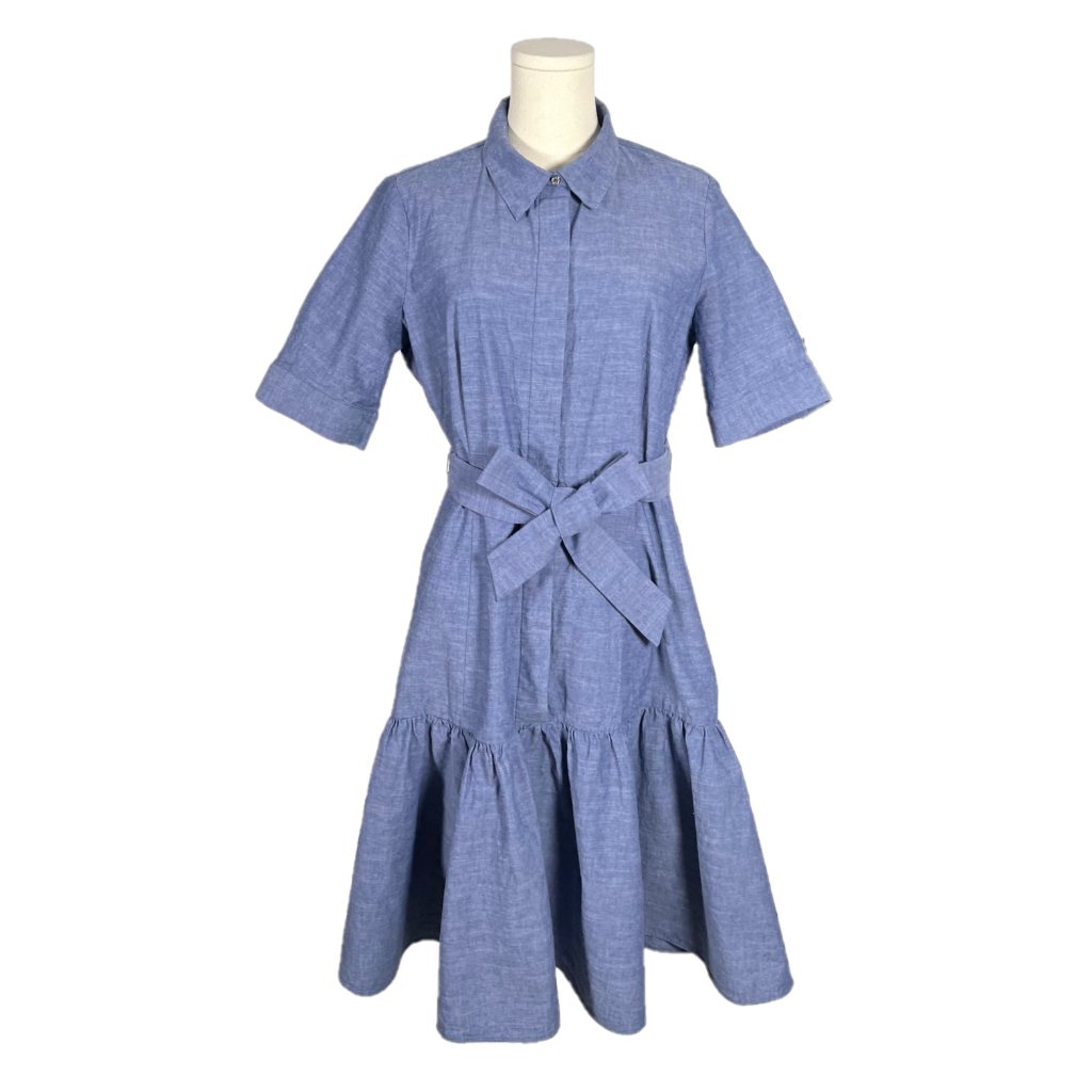 Calvin Klein Chambray Denim Ruffle Hem Short Sleeve Dress Size 10